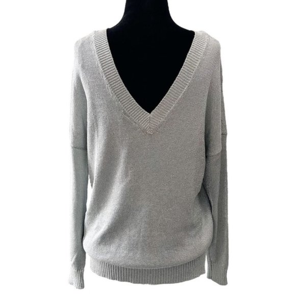 Topshop Sweater Draped Fit Double V Neck Silver Metallic Pullover Small NWT - Picture 2 of 10